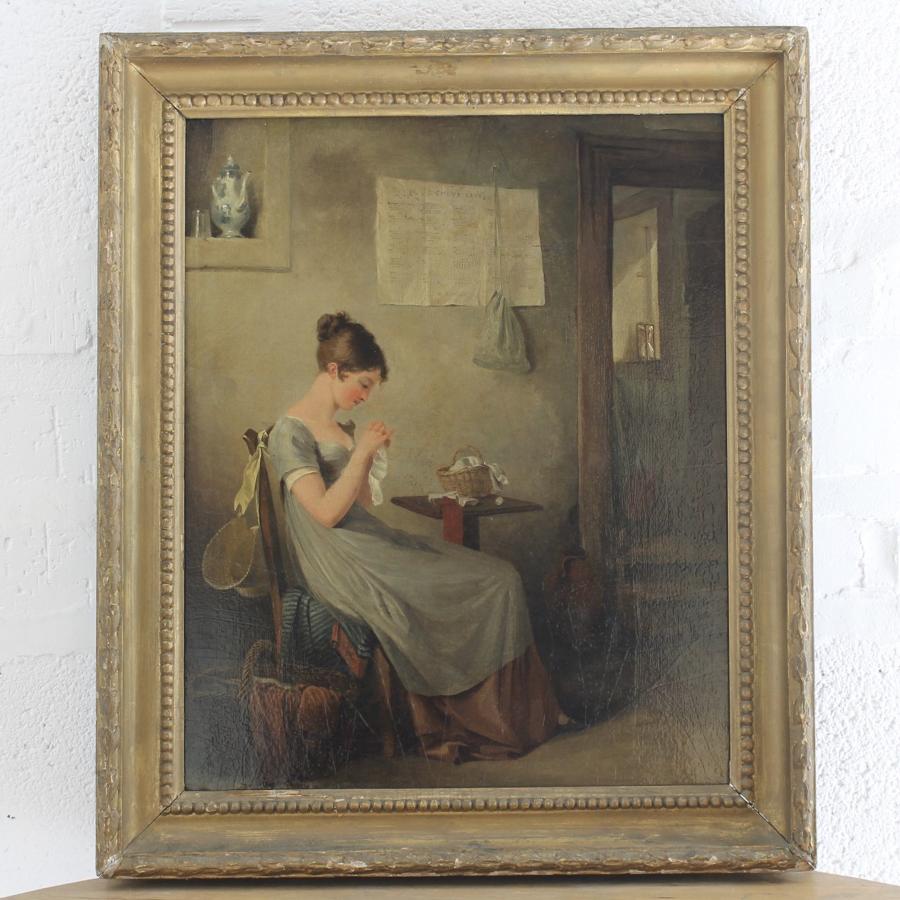 Regency Interior with Young Woman Sewing
